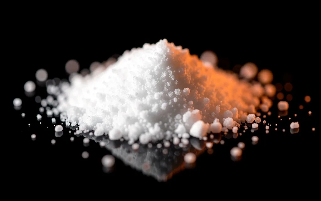 Close-up of crystalline amino acid powder