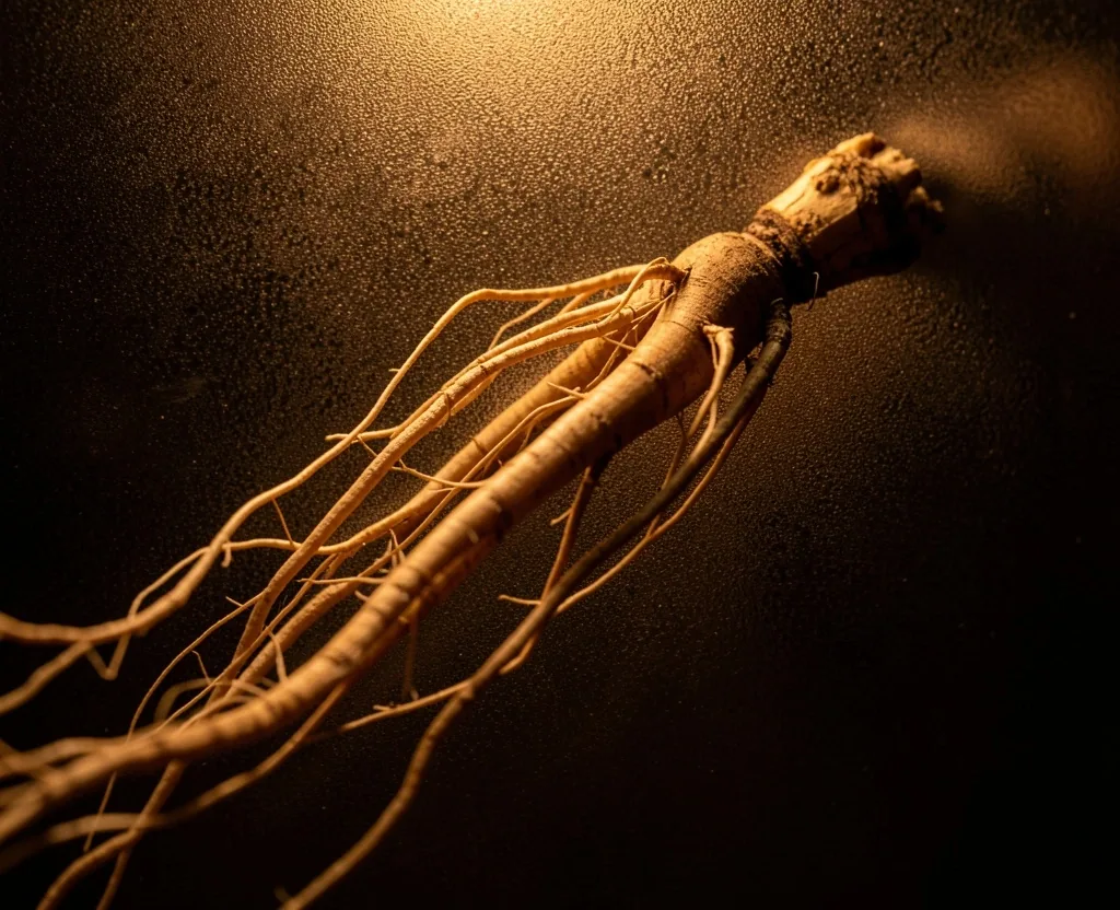 Dried ginseng root macro photography